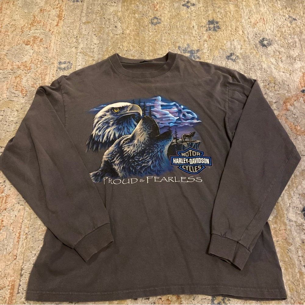 1997 Harley Davidson Motorcycle Asheville, NC Biker Grey Graphic LS Shirt Mens L